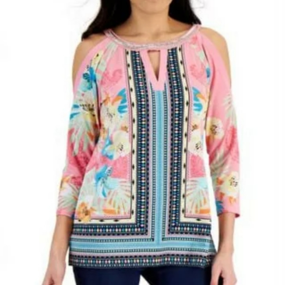 58. EUC JM Collection cold shoulder blouse